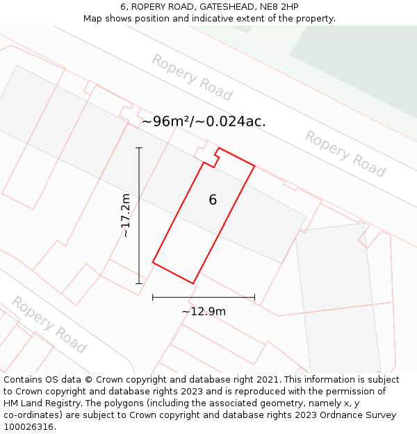 6, ROPERY ROAD, GATESHEAD, NE8 2HP: Plot and title map