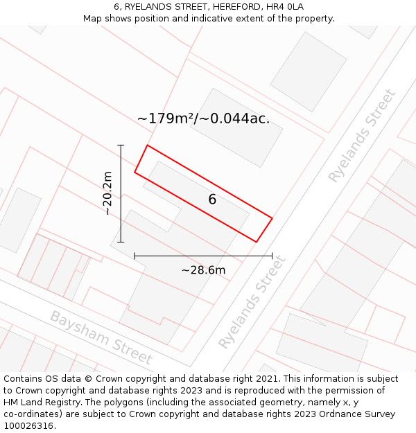6, RYELANDS STREET, HEREFORD, HR4 0LA: Plot and title map