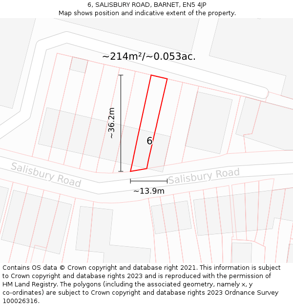 6, SALISBURY ROAD, BARNET, EN5 4JP: Plot and title map