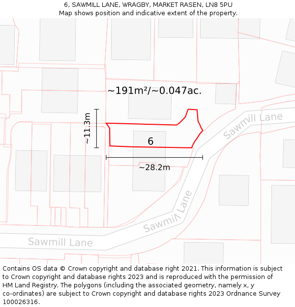6, SAWMILL LANE, WRAGBY, MARKET RASEN, LN8 5PU: Plot and title map