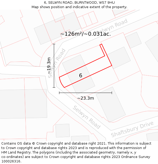 6, SELWYN ROAD, BURNTWOOD, WS7 9HU: Plot and title map