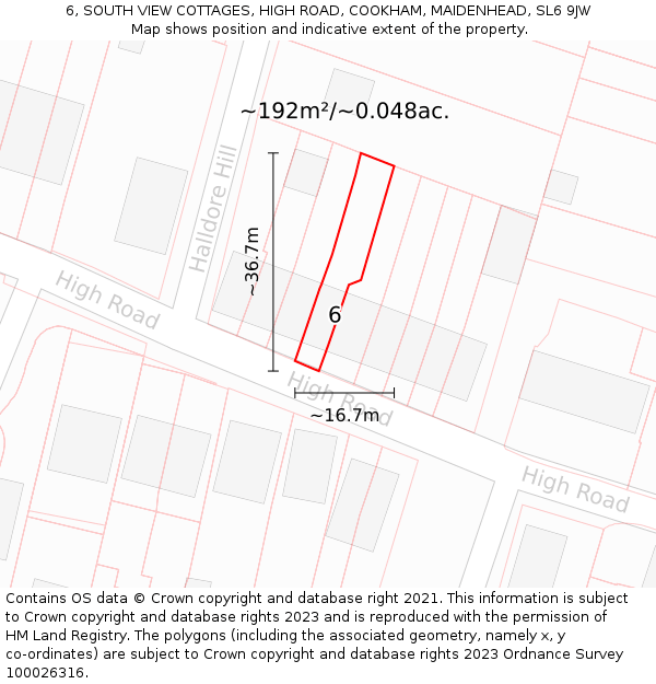 6, SOUTH VIEW COTTAGES, HIGH ROAD, COOKHAM, MAIDENHEAD, SL6 9JW: Plot and title map