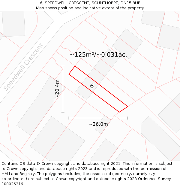 6, SPEEDWELL CRESCENT, SCUNTHORPE, DN15 8UR: Plot and title map
