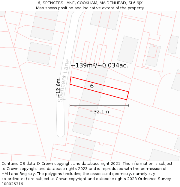 6, SPENCERS LANE, COOKHAM, MAIDENHEAD, SL6 9JX: Plot and title map