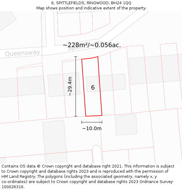 6, SPITTLEFIELDS, RINGWOOD, BH24 1QQ: Plot and title map