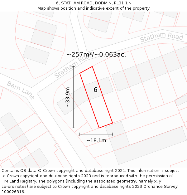 6, STATHAM ROAD, BODMIN, PL31 1JN: Plot and title map