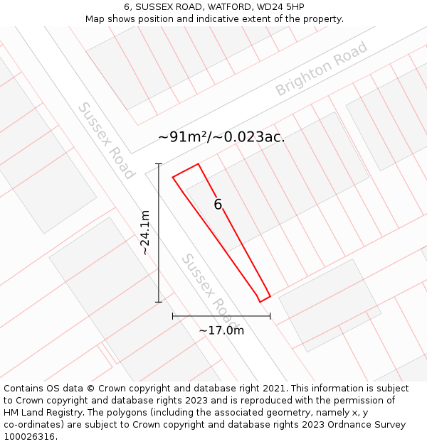 6, SUSSEX ROAD, WATFORD, WD24 5HP: Plot and title map