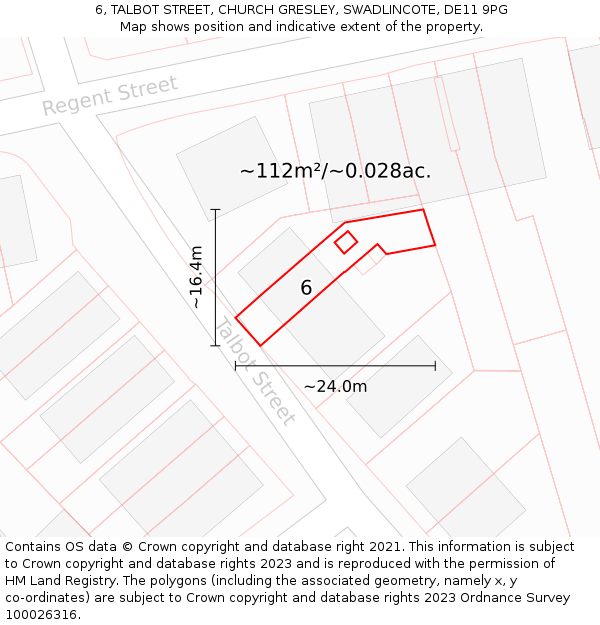 6, TALBOT STREET, CHURCH GRESLEY, SWADLINCOTE, DE11 9PG: Plot and title map