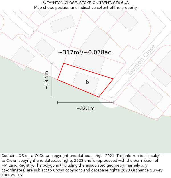 6, TAYNTON CLOSE, STOKE-ON-TRENT, ST6 6UA: Plot and title map