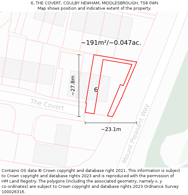 6, THE COVERT, COULBY NEWHAM, MIDDLESBROUGH, TS8 0WN: Plot and title map