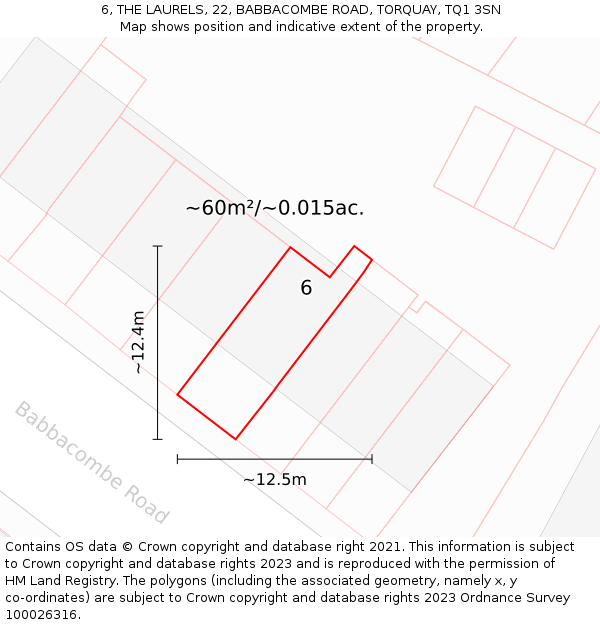 6, THE LAURELS, 22, BABBACOMBE ROAD, TORQUAY, TQ1 3SN: Plot and title map