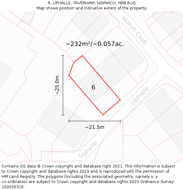 6, UPHALLE, TAVERHAM, NORWICH, NR8 6UQ: Plot and title map