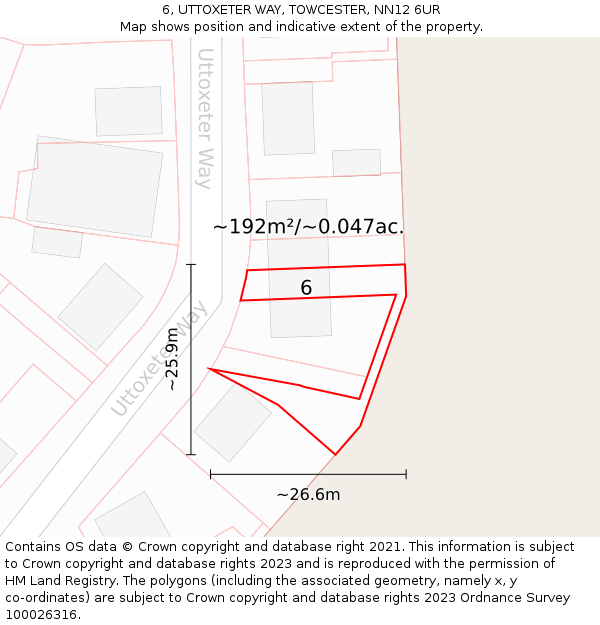 6, UTTOXETER WAY, TOWCESTER, NN12 6UR: Plot and title map