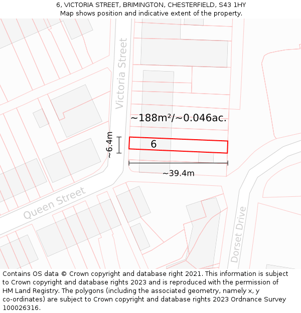 6, VICTORIA STREET, BRIMINGTON, CHESTERFIELD, S43 1HY: Plot and title map