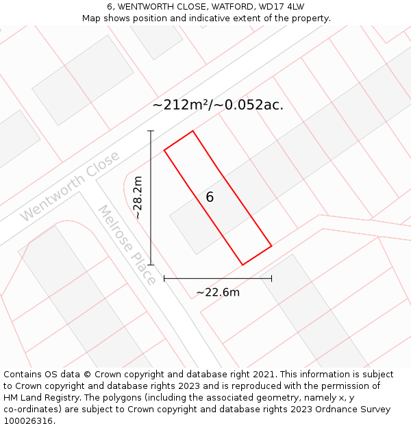 6, WENTWORTH CLOSE, WATFORD, WD17 4LW: Plot and title map