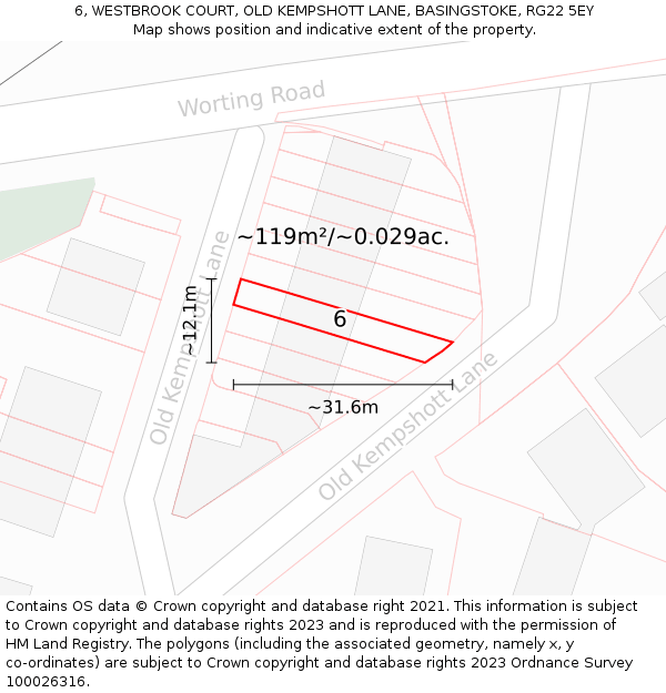 6, WESTBROOK COURT, OLD KEMPSHOTT LANE, BASINGSTOKE, RG22 5EY: Plot and title map