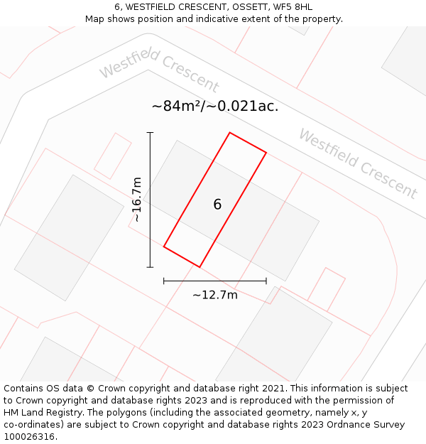 6, WESTFIELD CRESCENT, OSSETT, WF5 8HL: Plot and title map