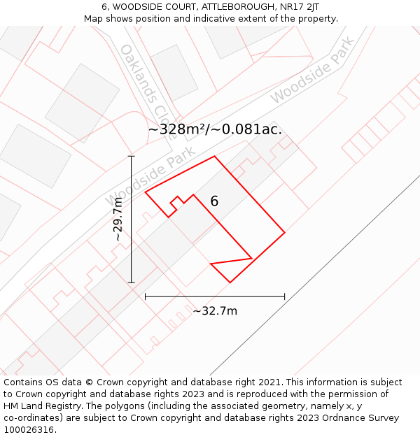 6, WOODSIDE COURT, ATTLEBOROUGH, NR17 2JT: Plot and title map