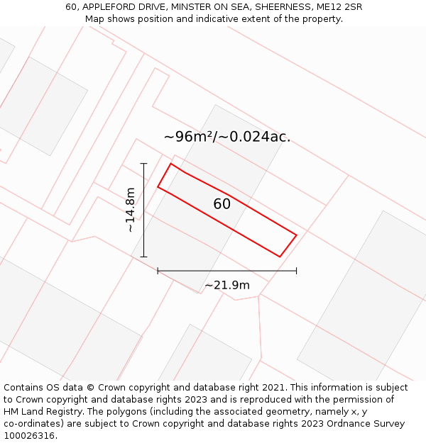 60, APPLEFORD DRIVE, MINSTER ON SEA, SHEERNESS, ME12 2SR: Plot and title map
