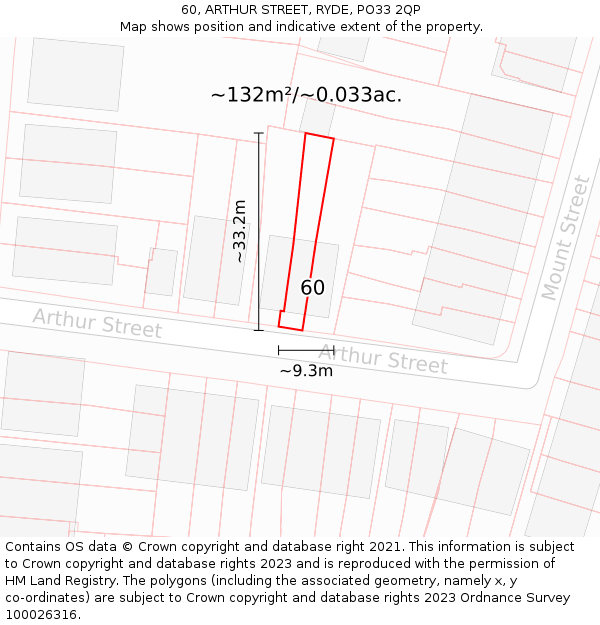 60, ARTHUR STREET, RYDE, PO33 2QP: Plot and title map