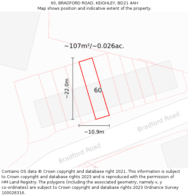 60, BRADFORD ROAD, KEIGHLEY, BD21 4AH: Plot and title map