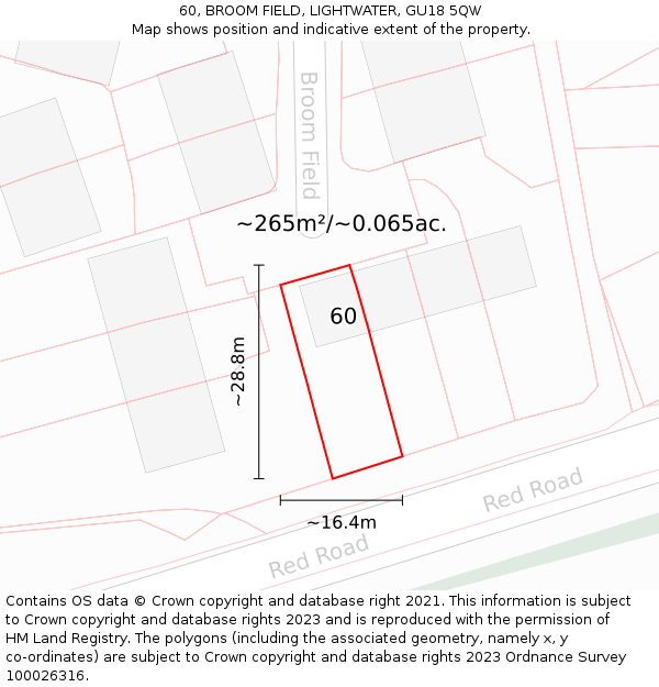 60, BROOM FIELD, LIGHTWATER, GU18 5QW: Plot and title map