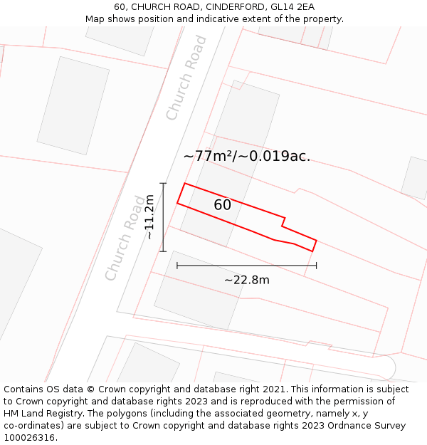 60, CHURCH ROAD, CINDERFORD, GL14 2EA: Plot and title map