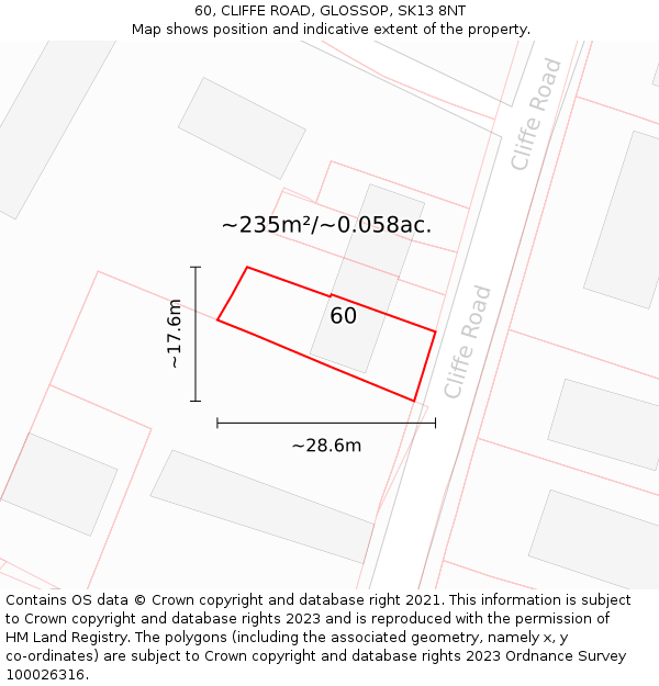 60, CLIFFE ROAD, GLOSSOP, SK13 8NT: Plot and title map