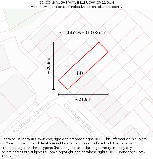 60, CONNAUGHT WAY, BILLERICAY, CM12 0UN: Plot and title map
