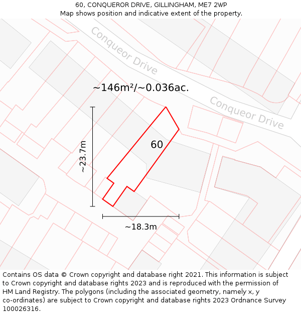60, CONQUEROR DRIVE, GILLINGHAM, ME7 2WP: Plot and title map
