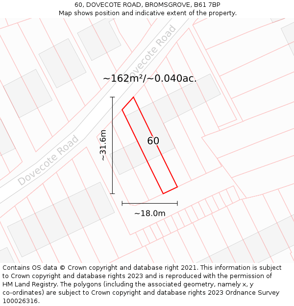 60, DOVECOTE ROAD, BROMSGROVE, B61 7BP: Plot and title map
