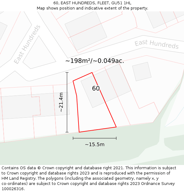 60, EAST HUNDREDS, FLEET, GU51 1HL: Plot and title map