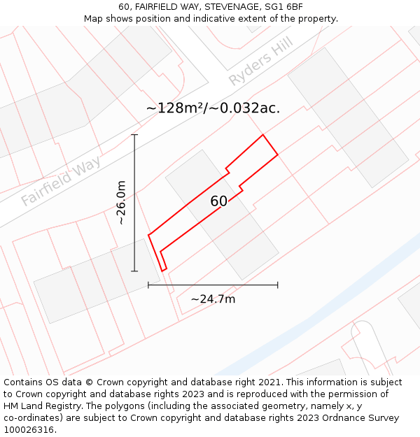 60, FAIRFIELD WAY, STEVENAGE, SG1 6BF: Plot and title map