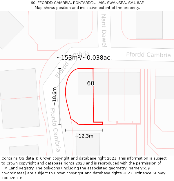60, FFORDD CAMBRIA, PONTARDDULAIS, SWANSEA, SA4 8AF: Plot and title map