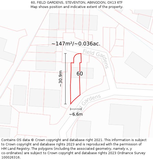 60, FIELD GARDENS, STEVENTON, ABINGDON, OX13 6TF: Plot and title map