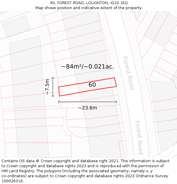 60, FOREST ROAD, LOUGHTON, IG10 1EQ: Plot and title map