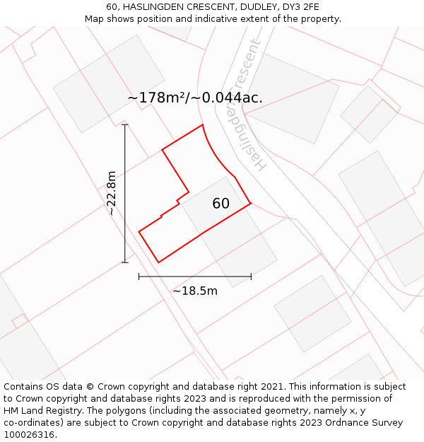 60, HASLINGDEN CRESCENT, DUDLEY, DY3 2FE: Plot and title map