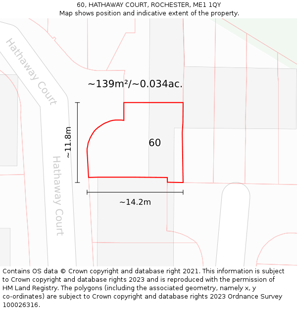 60, HATHAWAY COURT, ROCHESTER, ME1 1QY: Plot and title map