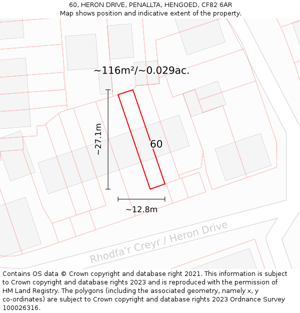 60, HERON DRIVE, PENALLTA, HENGOED, CF82 6AR: Plot and title map