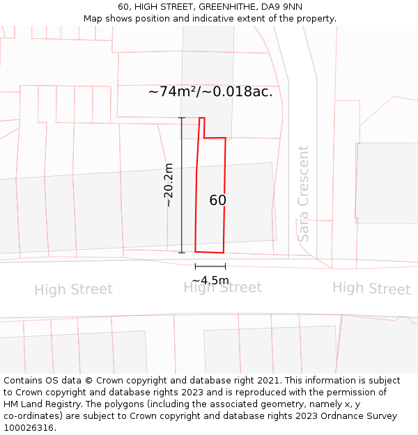 60, HIGH STREET, GREENHITHE, DA9 9NN: Plot and title map