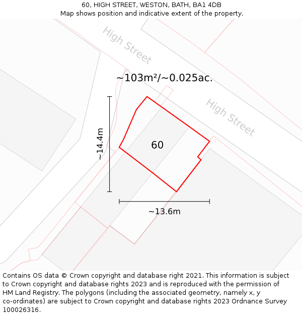 60, HIGH STREET, WESTON, BATH, BA1 4DB: Plot and title map