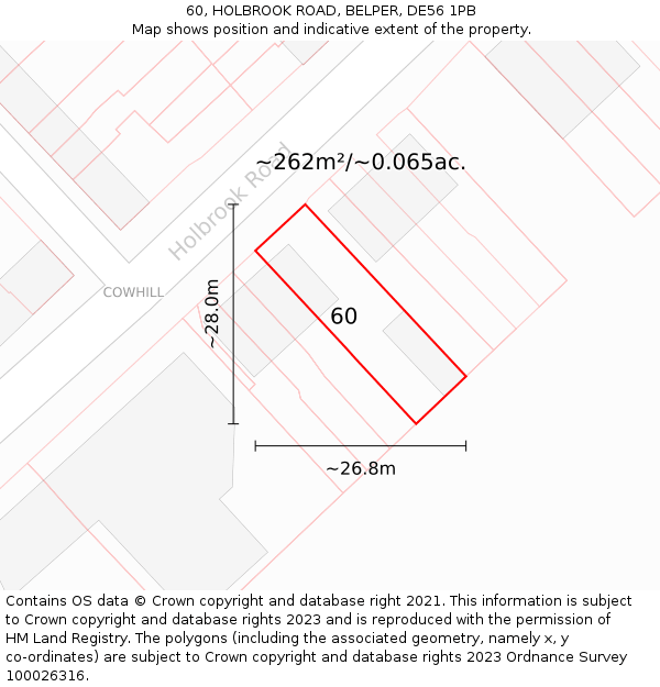 60, HOLBROOK ROAD, BELPER, DE56 1PB: Plot and title map