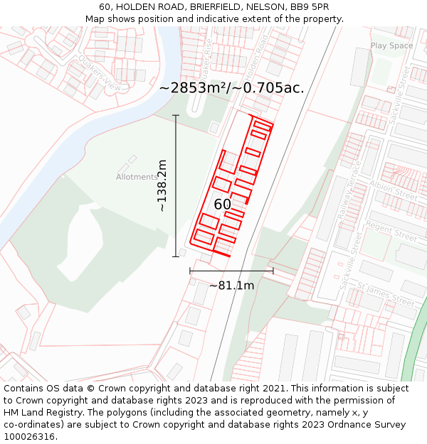 60, HOLDEN ROAD, BRIERFIELD, NELSON, BB9 5PR: Plot and title map