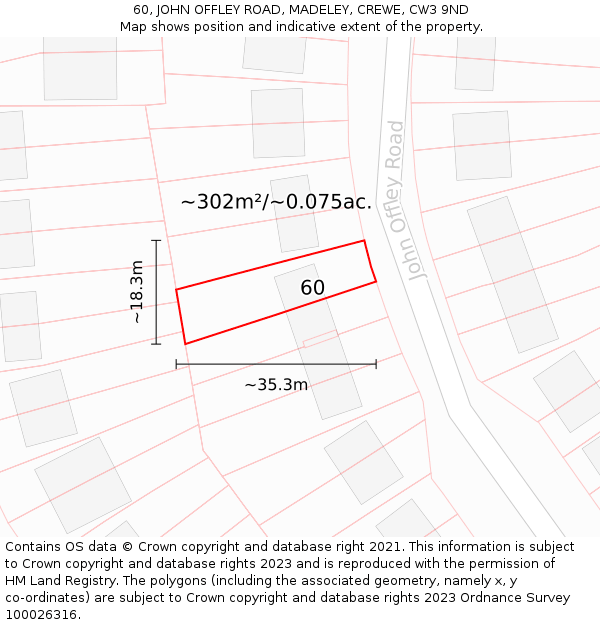 60, JOHN OFFLEY ROAD, MADELEY, CREWE, CW3 9ND: Plot and title map