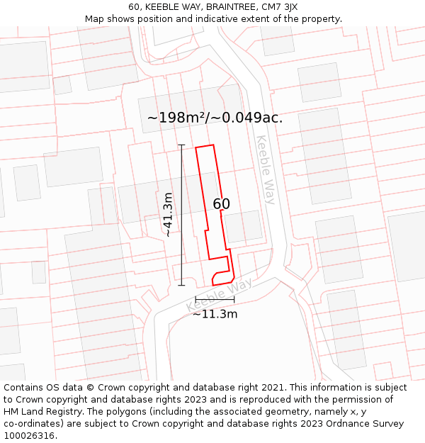 60, KEEBLE WAY, BRAINTREE, CM7 3JX: Plot and title map