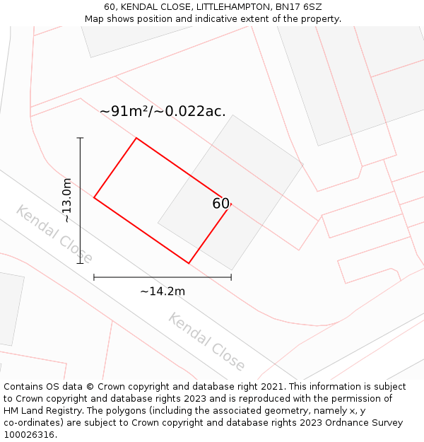 60, KENDAL CLOSE, LITTLEHAMPTON, BN17 6SZ: Plot and title map