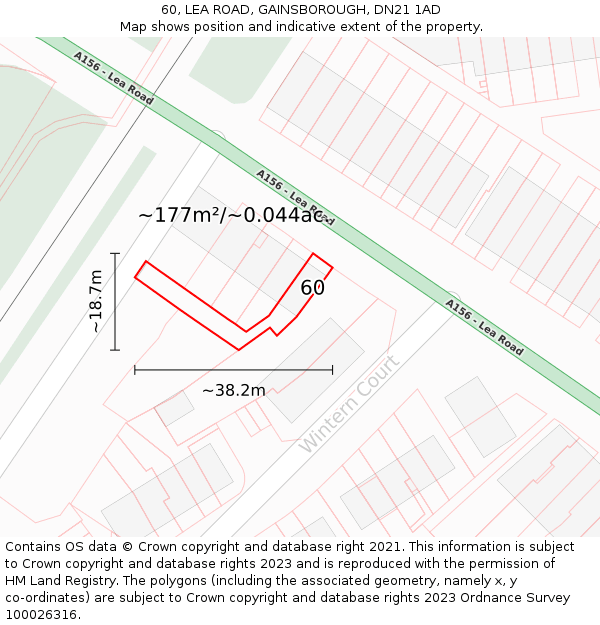 60, LEA ROAD, GAINSBOROUGH, DN21 1AD: Plot and title map