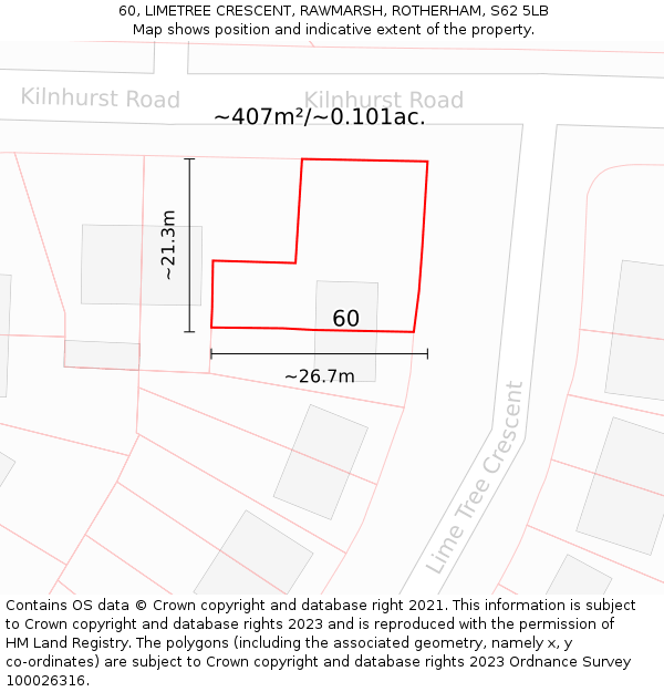 60, LIMETREE CRESCENT, RAWMARSH, ROTHERHAM, S62 5LB: Plot and title map