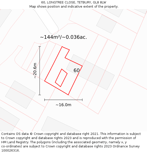 60, LONGTREE CLOSE, TETBURY, GL8 8LW: Plot and title map