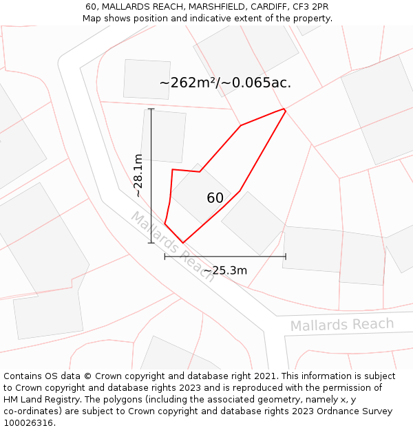 60, MALLARDS REACH, MARSHFIELD, CARDIFF, CF3 2PR: Plot and title map